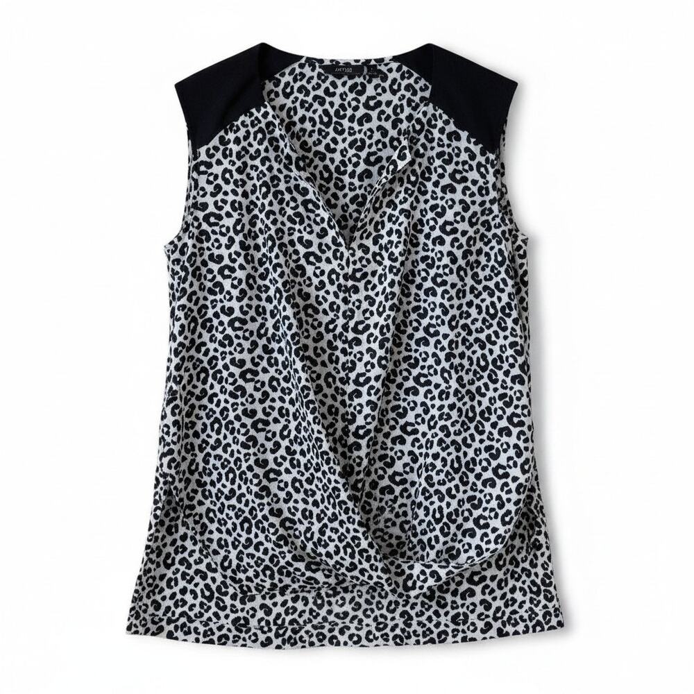 Y2K APT 9 Womens Animal Print Split Neck Blouse Top Black White S Mob Wife Work